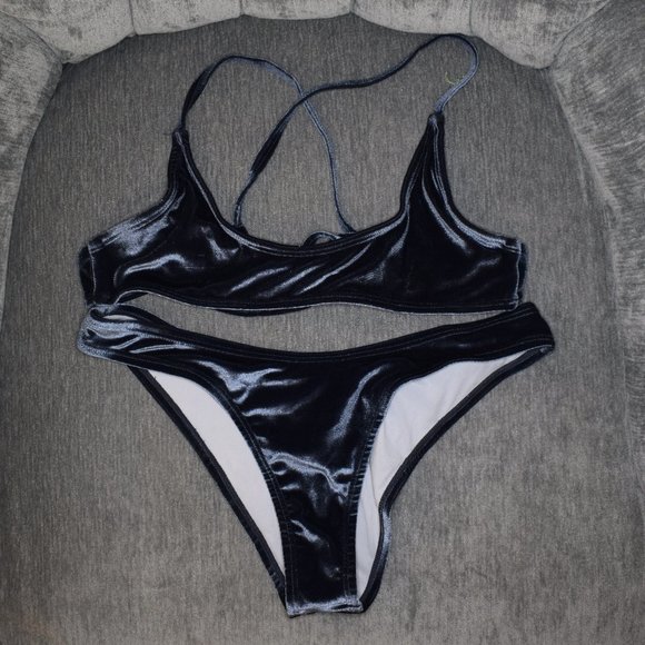 Zaful Other - Gray Velvet Bikini Top and Bottom Set